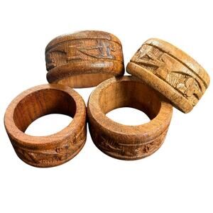 VTG Hand carved- Set of 4- Wooden Rustic Napkin Holders- floral clover design